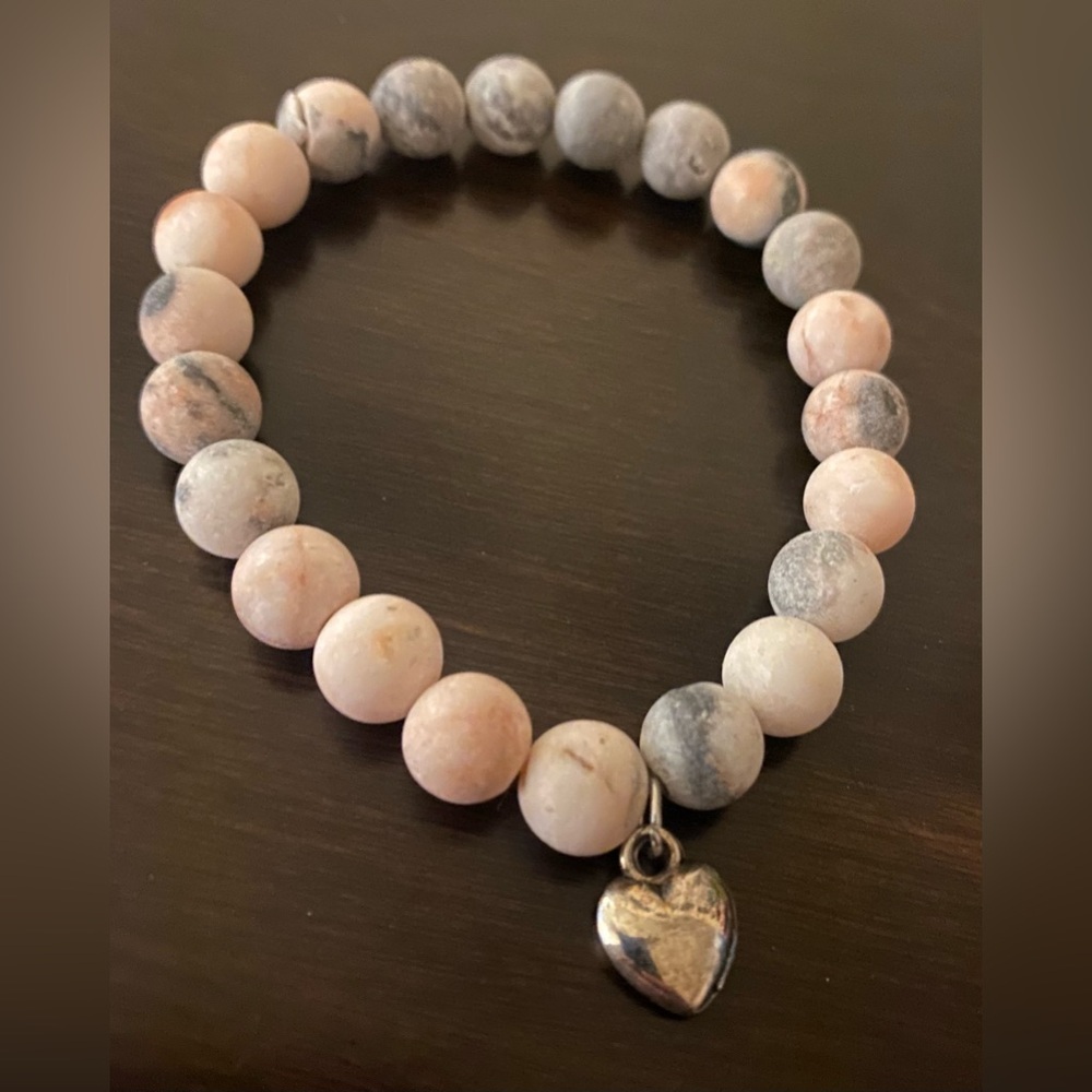 Pink Jasper Beaded Heart Bracelet | Healing Crystal Stretch Bracelet - Picture 3 of 4